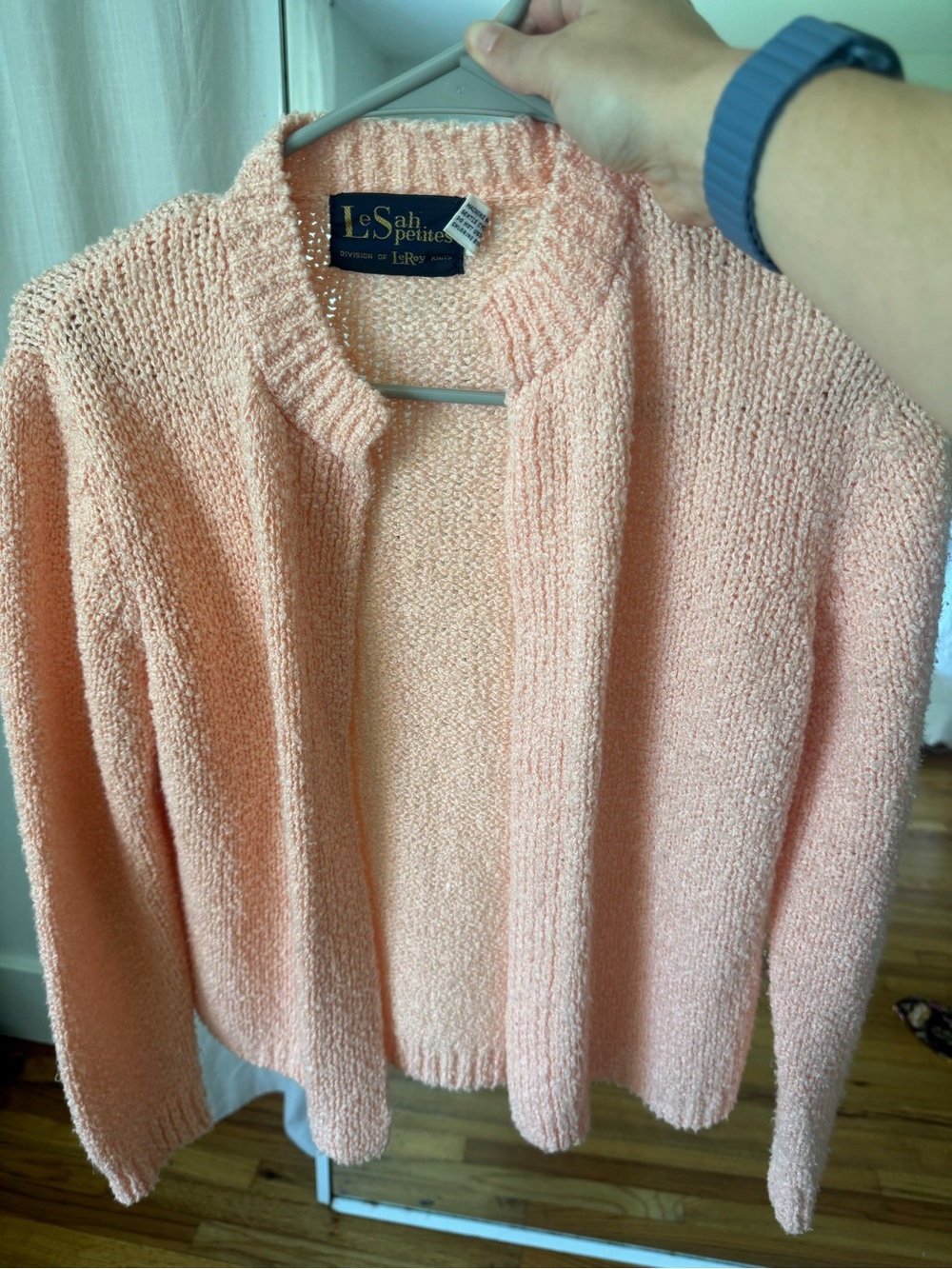 Vintage Light Pink Open-Front Women's Sweater - Picture 2 of 4